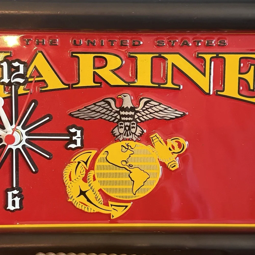 US Marine Corps License Plate Clock Wall Decor Military Man Cave 13x7 USA